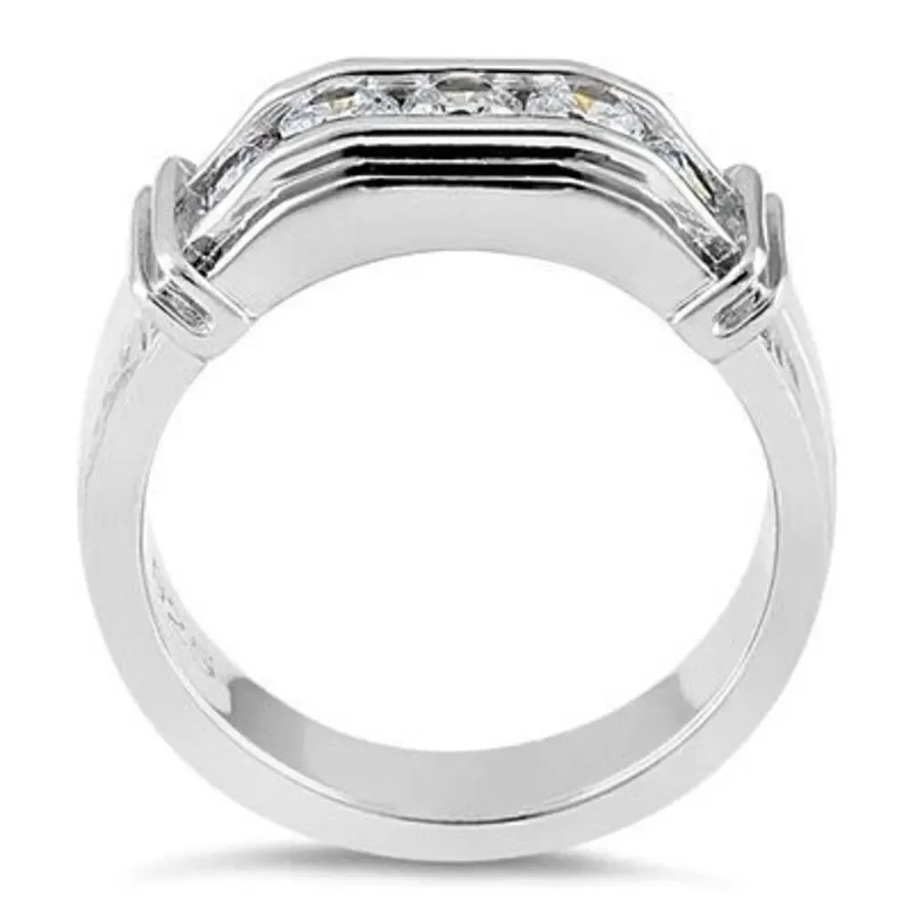 Sterling Silver Men's Wedding Band CZ Ring